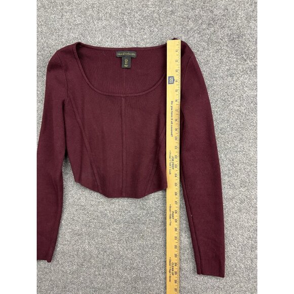 House of Harlow 1960 Sweater Womens Small Burgundy Cropped Scoop Neck Knit Top - Picture 3 of 6
